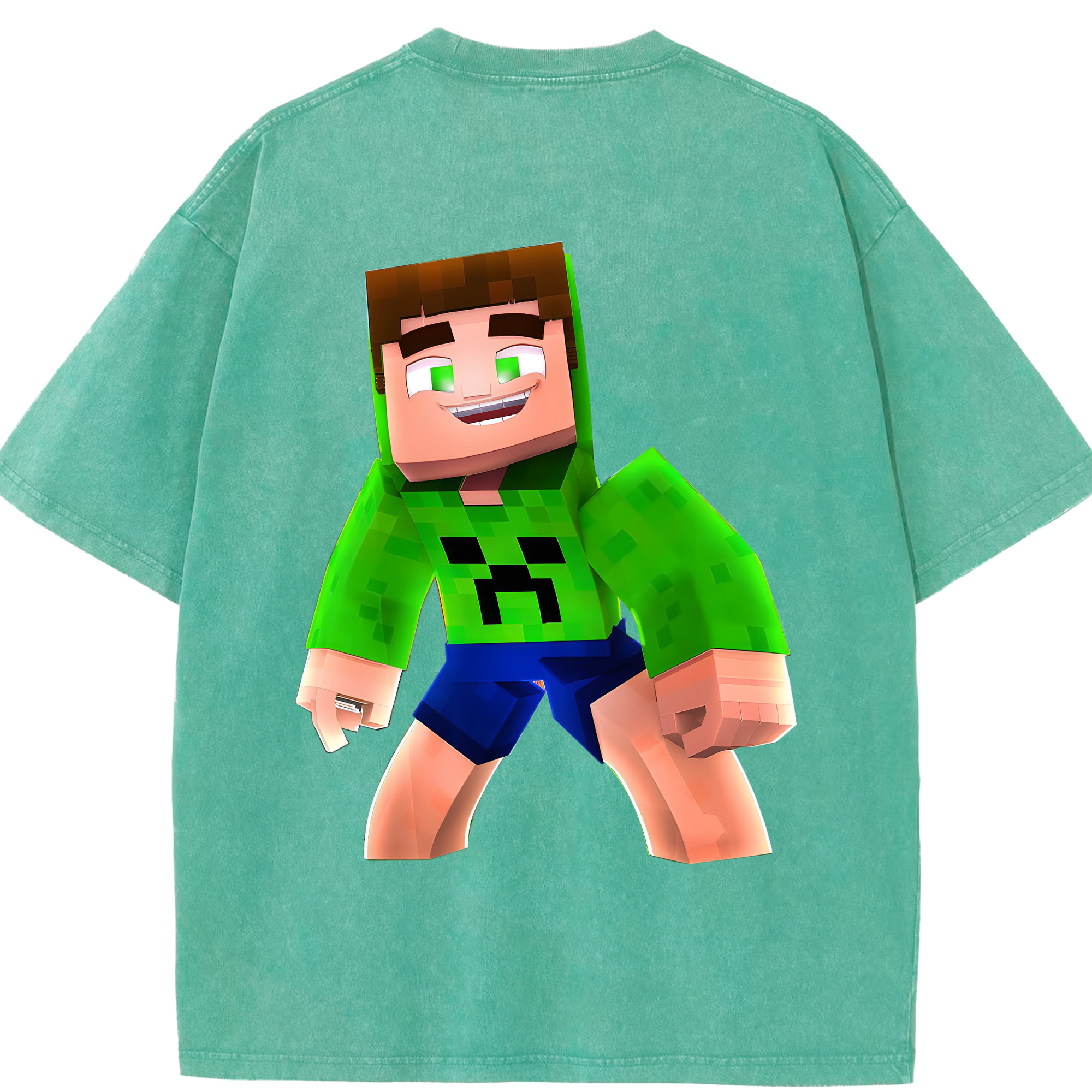 （画像用） マインクラフト ブロックの世界 Minecraft MC Block world 綿100% ヴィンテージ風 半袖Tシャツ（背面プリント）